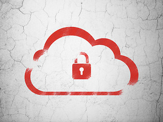 Image showing Cloud networking concept: Cloud With Padlock on wall background