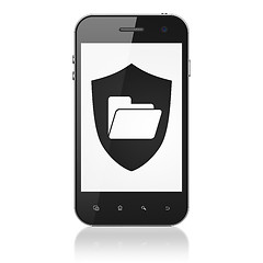 Image showing Business concept: Folder With Shield on smartphone