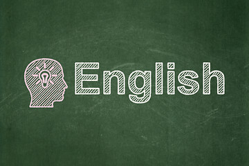 Image showing Education concept: Head With Light Bulb and English on chalkboard background