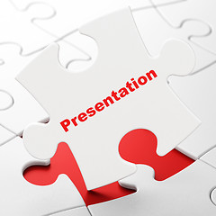 Image showing Advertising concept: Presentation on puzzle background