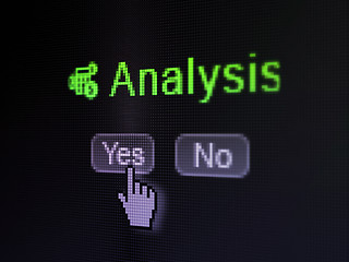 Image showing Marketing concept: Calculator icon and Analysis on digital computer screen
