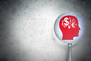Image showing Marketing concept:  Head With Finance Symbol with optical glass on digital background