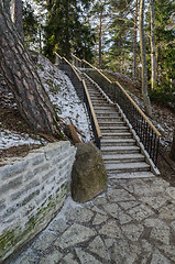 Image showing Beautiful staircase in the park leading up.