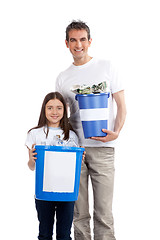 Image showing Father, Daughter Holding Recycle Bin