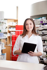 Image showing Portrait Of Female Pharmacist Holding Tablet Pc