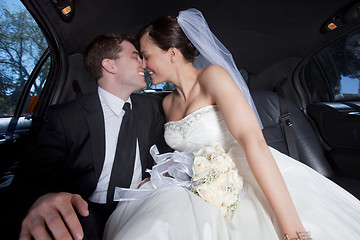 Image showing Newlywed Couple In Limousine