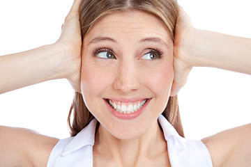 Image showing Young Woman Covering Ears