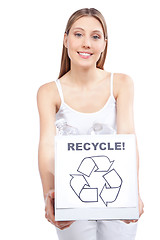 Image showing Woman Holding Recycling Waste Box