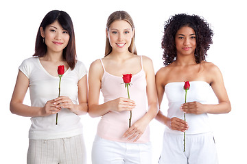 Image showing Multiethnic Woman Holding Rose