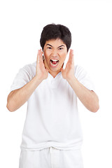 Image showing Young Asian Man Yelling