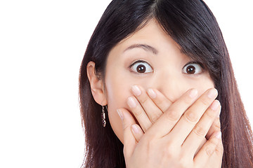 Image showing Asian Woman Covering her Mouth