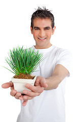 Image showing Man Holding Potted Plant