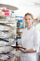 Image showing Portrait Of Male Pharmacist Holding Tablet Pc