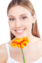 Image showing Woman Holding Gerbera Flower