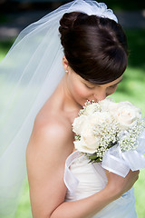 Image showing Portrait Of Young Bride With Bouquet