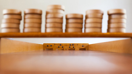 Image showing Typical dutch wooden boardgame - Sjoelen