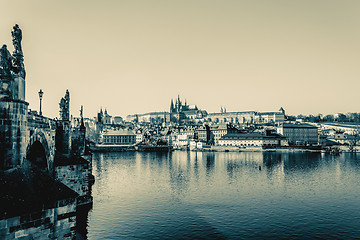 Image showing View of the castle and the Vltava River - retro colors