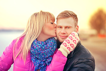 Image showing Kissing european couple