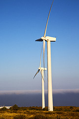 Image showing spain house africa wind turbines and the sky  