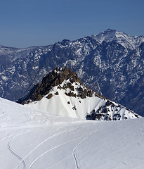 Image showing Trace from ski and snowboards on off-piste slope