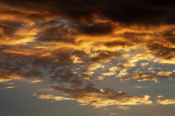 Image showing Fiery sunset sky on summer sea