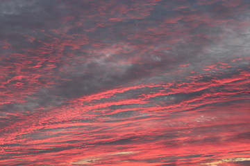 Image showing landscape with beautiful sunset and red clouds