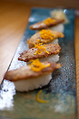 Image showing Japanese style sushi fried goose liver