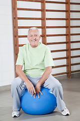 Image showing Senior Man Sits on a Fitball