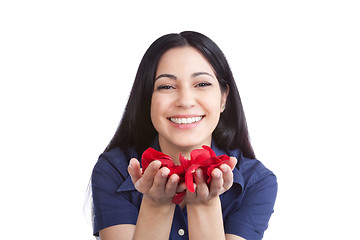 Image showing Woman Holding Rose Petals