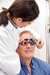 Image showing Man Wearing Trial Frames For Eye Treatment