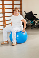 Image showing Senior Woman Sitting On Fitness Ball