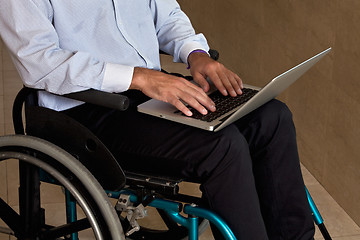 Image showing Man on Wheelchair Using Laptop