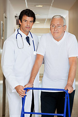 Image showing Doctor Helping An Old Man With His Walker