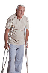 Image showing Senior Man with Crutches