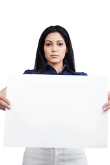 Image showing Businesswoman Holding Blank Placard