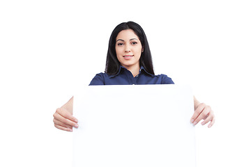 Image showing Businesswoman Holding Blank Placard