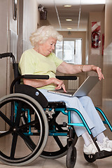 Image showing Woman on Wheelchair Using Laptop