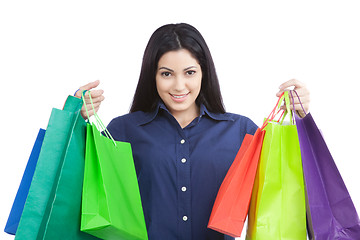 Image showing Happy Woman Holding Shopping Bags