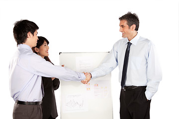 Image showing Businesswoman and Businessman Shaking Hand