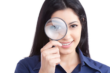 Image showing Woman Holding Magnifying Glass