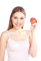 Image showing Happy Woman Holding Apple