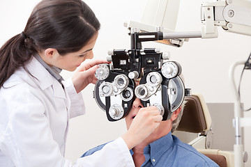 Image showing Optometrist Doing Sight Testing