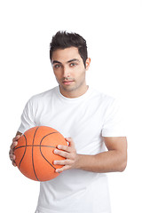 Image showing Young Man Portrait Holding Basketball