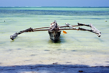 Image showing costline  pirague in the  blue lagoon relax     zanzibar africa