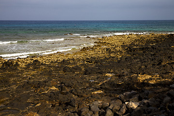 Image showing water  in lanzarote  isle foam rock   landscape  stone   cloud 