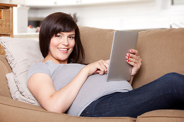 Image showing Pregnant Woman with Digital Tablet