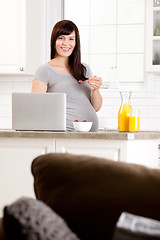 Image showing Happy Pregnant Woman Eating