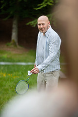 Image showing Man Playing Badminton In Park