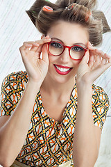 Image showing Woman Wearing Red Vintage Eyeglasses