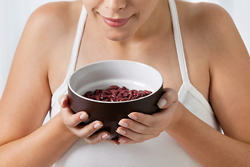 Image showing Woman With Bowl Of Kidney Beans